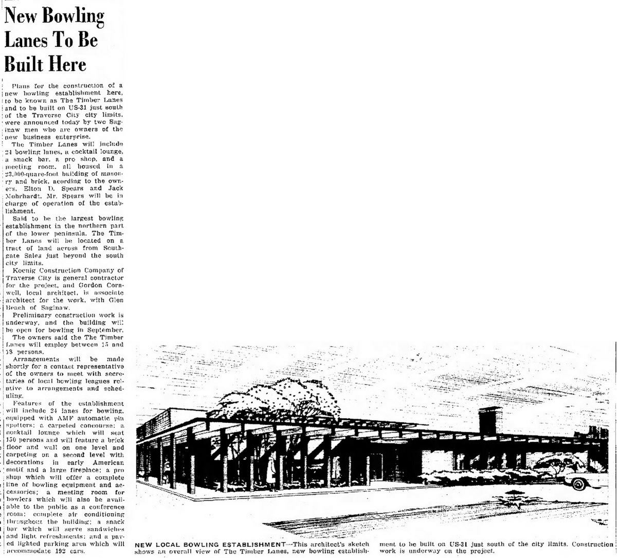 Timber Lanes - May 1961 Article On New Alley (newer photo)